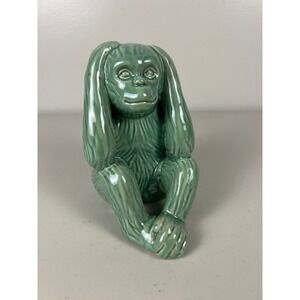 Celadon Green Ceramic Hear No Evil‎ Monkey Figurine Glossy Glaze Statue Shelf